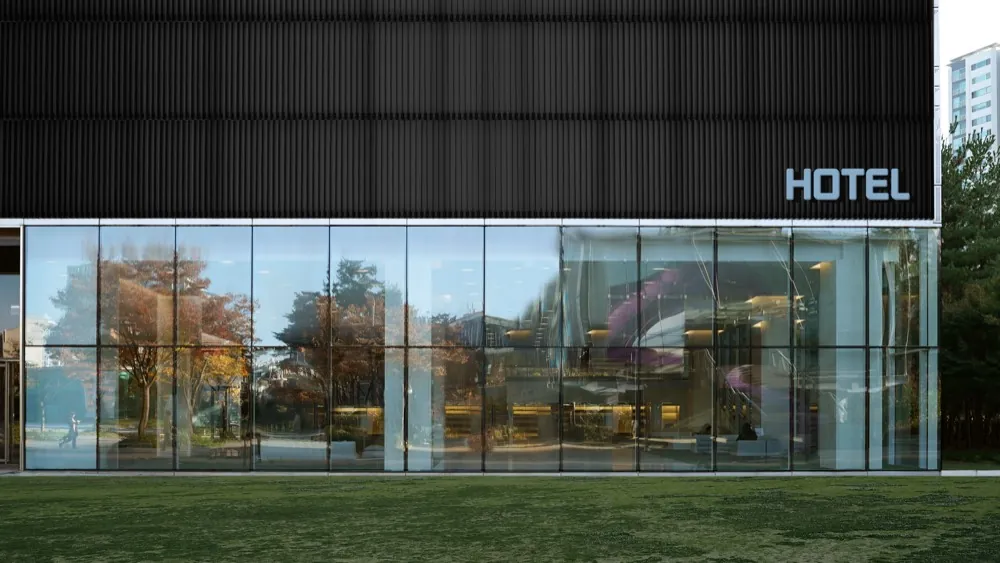 Modern hotel with a glass facade