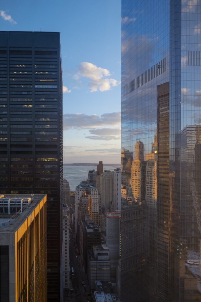 Manhattan skyline at golden hour